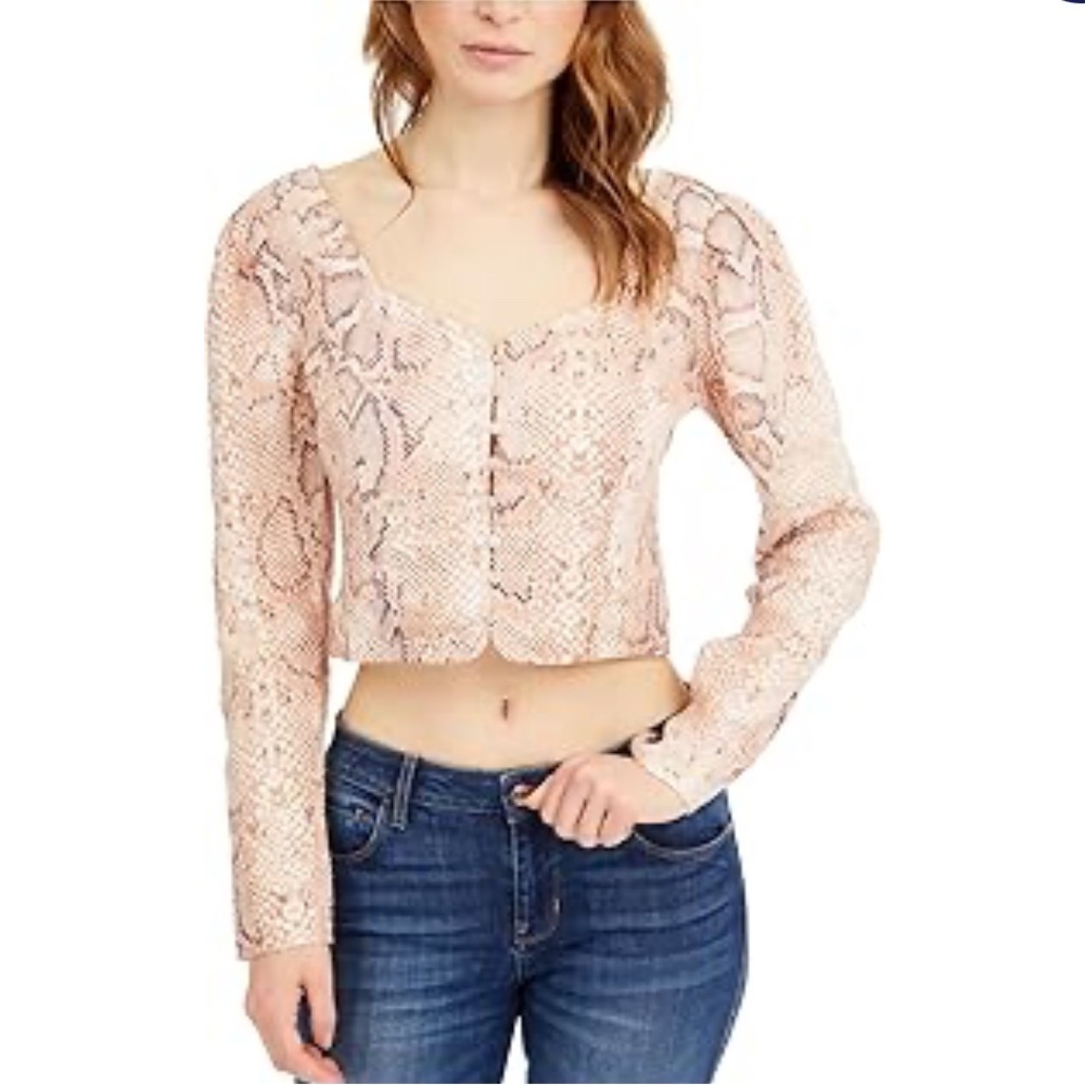 Guess telana button down sweetheart neck crop  Pink Snake Print top M 100% linen